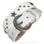 White Leather double-wrap Bracelet with Buckle & Stars